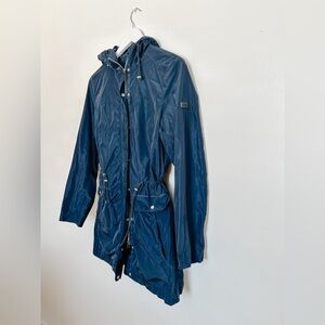 Olsen - Spring Long Hooded Jacket - Cinch Waist - Navy - Size 6